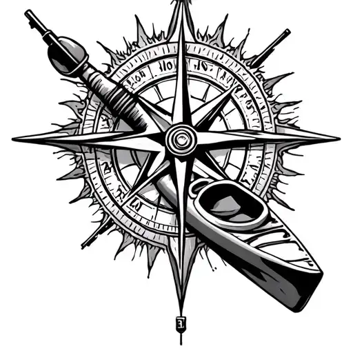 Kayak And Compass With Intricate Details Inspired
