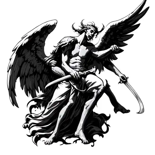 Angel Stabbing A Demon Holding