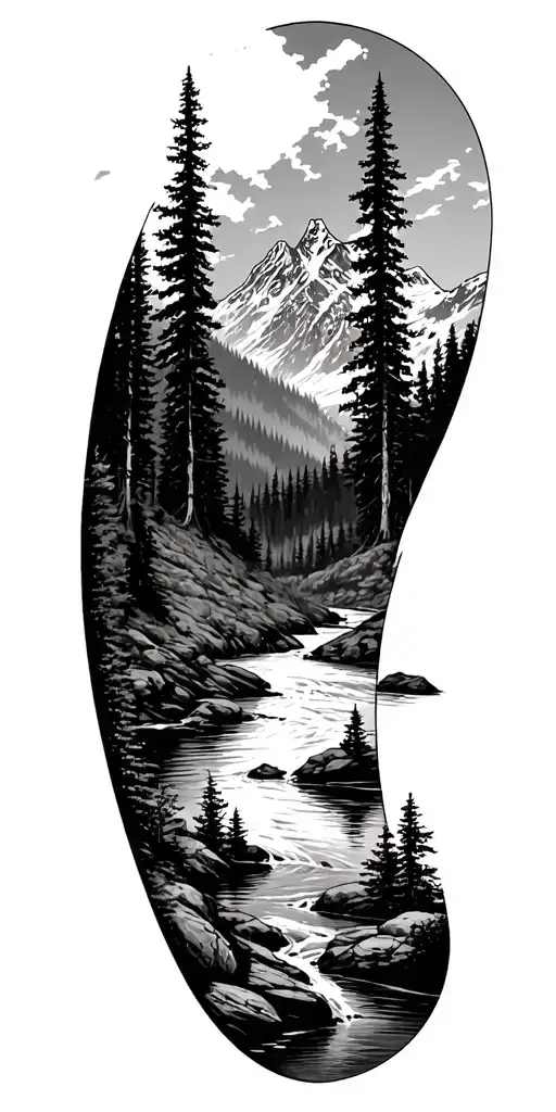 Norwegian Forrest Mountain And River