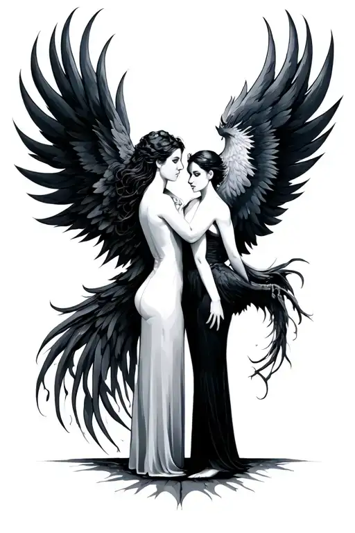 Phoenix Rising From Woman Standing Back To Back