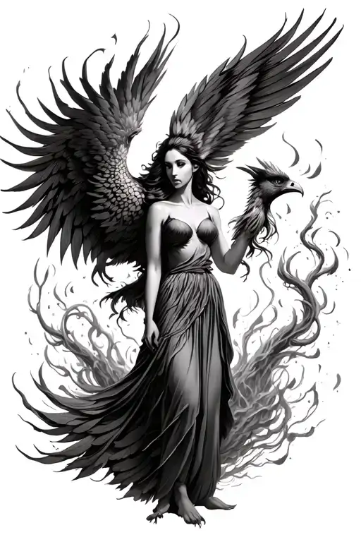 Phoenix Emerging From Woman Standing