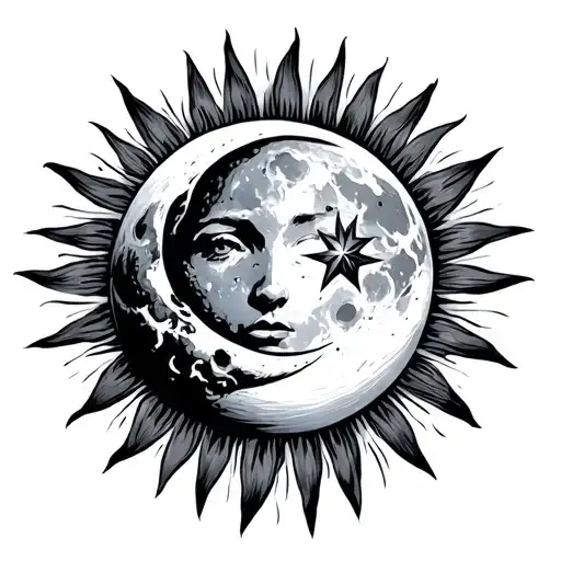 Geomertrical Moon Star Sun Shining