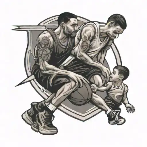 Basketball Court Dad Son