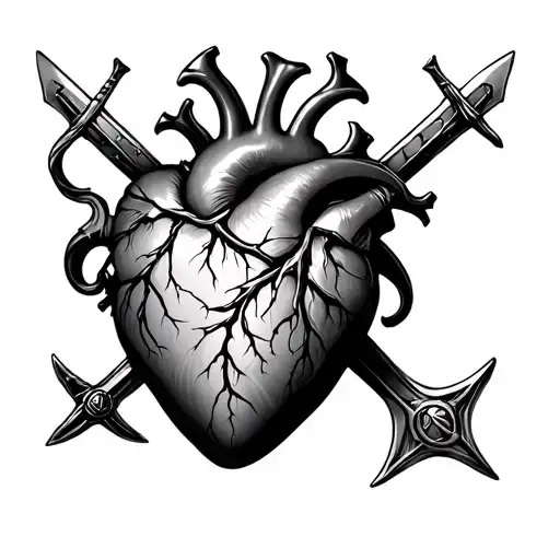 Realistic Non Anatomical Heart With Swords