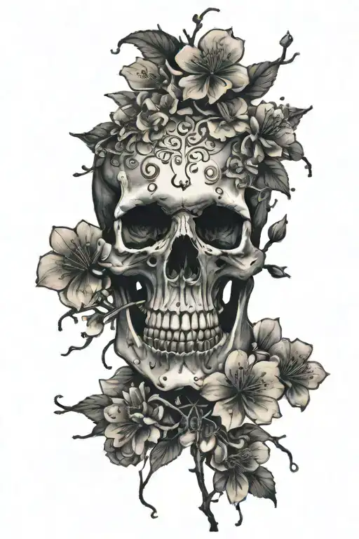 Cherry Blossoms And Skull Below
