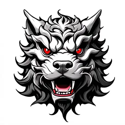 Foo Dog Hand Tattoo With Red Eyes