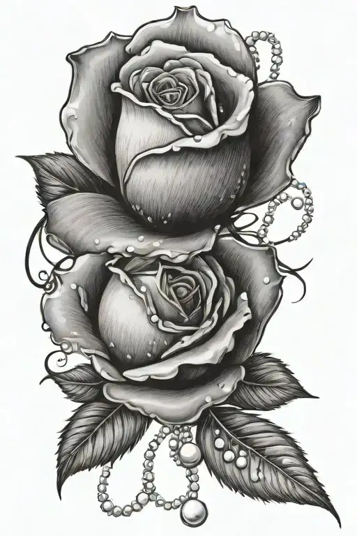 Rose With Pearls Decorating The Petals