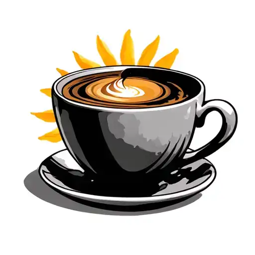 Coffee Cup With A Sun Inside Half Way Out