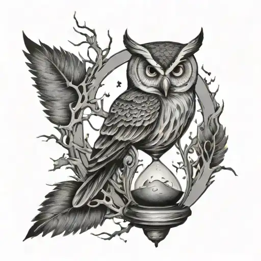 Hourglass With An Owl Sitting In The Forest And Lightning