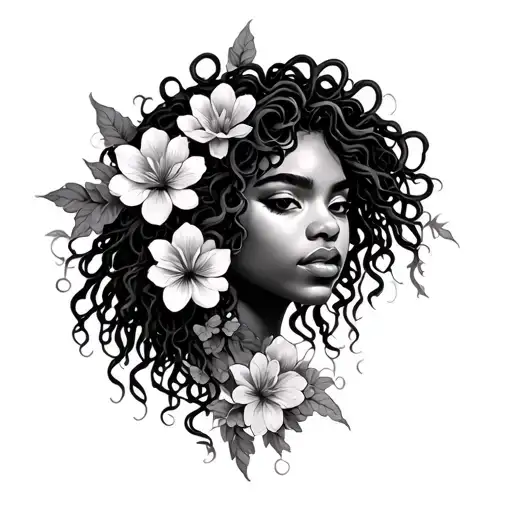 African Medusa Locs And Flowers Intertwined