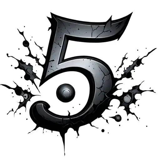 The Number 5 With Cracks And Smoke Coming Out With Bullet Holes