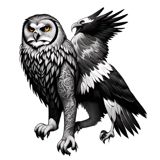 Full Arm Tattoos Eagle Lion With Owl