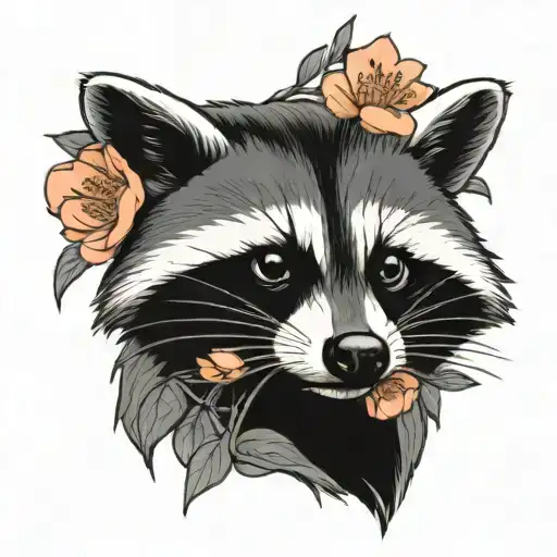 Raccoon And Peach Blossoms