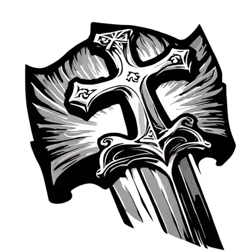 Sword Of Spirit From The Bible With A Cross Engraved Into The Handle Of The Sword