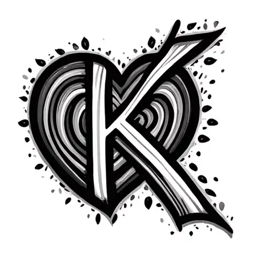 Cursive K Heart Outline Rainbow Colored Soundhole