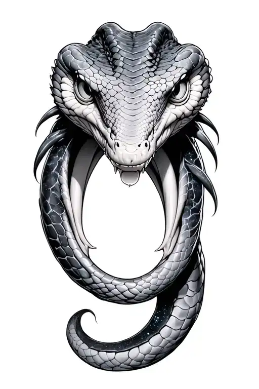 Snake Head With Mouth Close Outside Skin Opening Her Coat With Galaxies