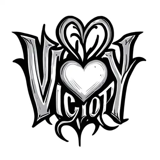 Victory Handwritten Name With A Heart
