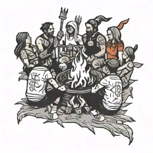 Symbolizing 7 Friends Sitting Around A Bonfire