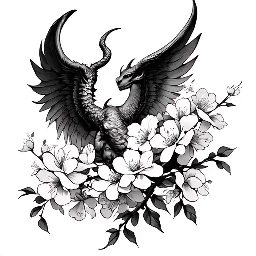 Devil Wings With Cherry Blossoms In The Back Ground Back
