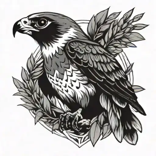 A Falcon Holding An Olive Branch With Leaves Shaped Like