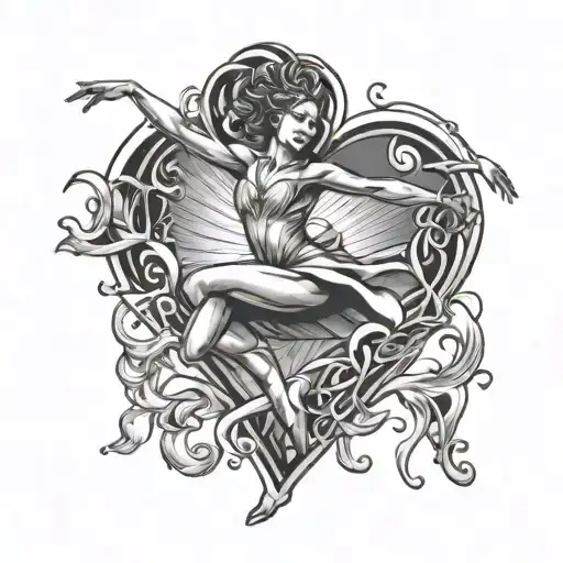 Create A Tattoo Of A Dancer Gracefully Leaping Inside A Heart Outline
