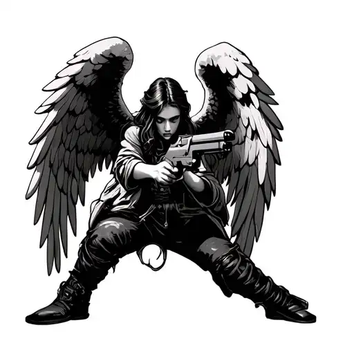 Arch Angel Holding A Gun Shooting
