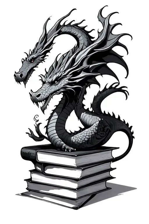 Dragon And Books Stacked