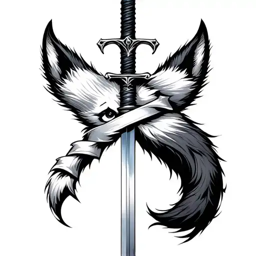 Arctic Fox Tail Wrapped Around Sword