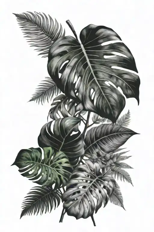 Monstera Leaves With Ferns