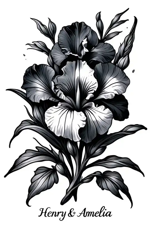 Henry & Amelia Names With Iris Flower Intertwined Within