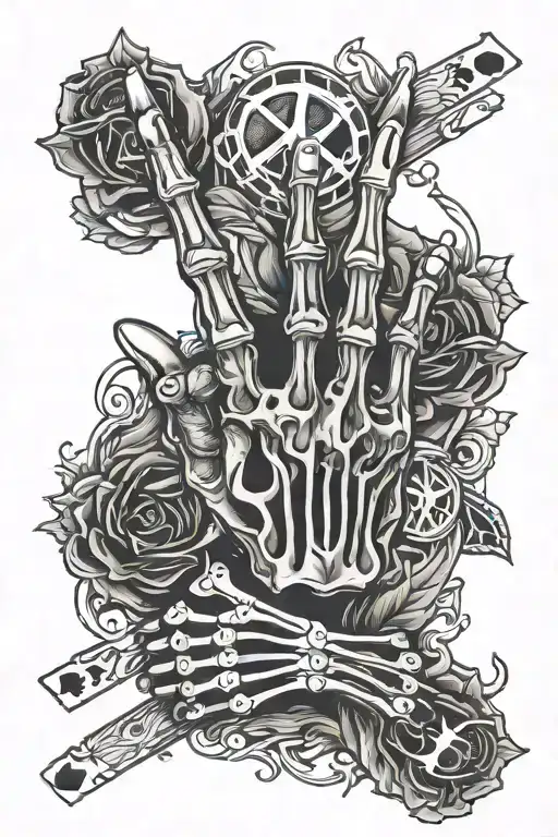 Playing Cards Skeleton Hand Peace Sign Intertwined