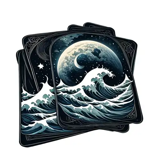 Two Cards Inside One Is Space And One Is Ocean Waves