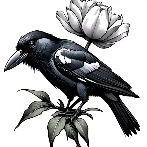 Crow With Tulip Flower