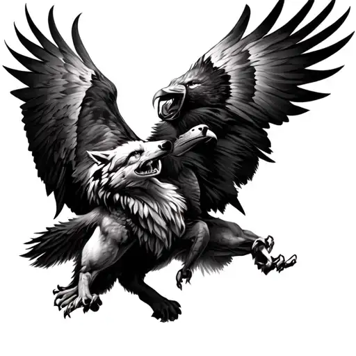 A Wolf Fighting With A Eagle
