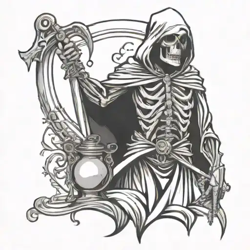 Grim Reaper Holding A Scythe And Hourglass