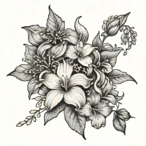 Wildflower Bouquet With Lilly Flower And Hibiscus Flower