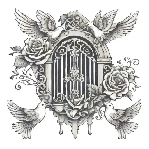 Roses Doves Flames And Gates Doves Flying
