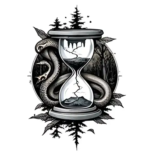 Broken Hourglass With Python Tooth On Forest Background