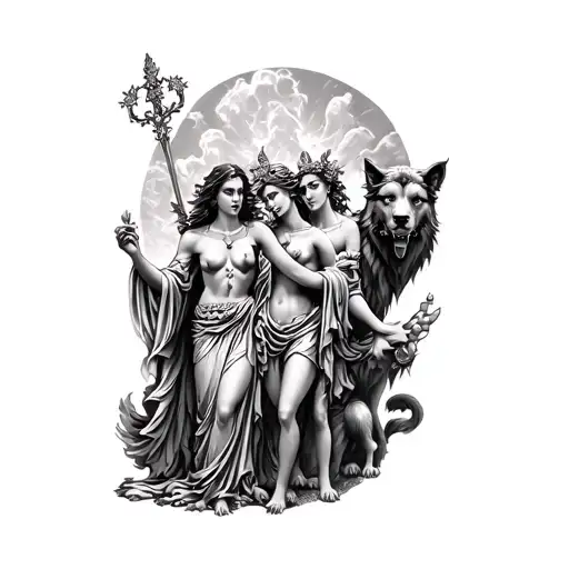 Greek Inpired Tattoo Of Hades And Persephone Greek Godess With Cerberus In The Background
