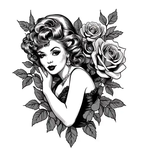 Old School Pin Up Girl And Roses