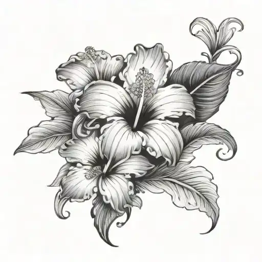 A Unique Design Featuring A Hibiscus And Lilly Flower Merging Into One Intricate Piece