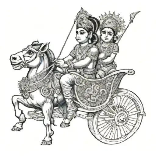 Krishna And Anjun On Chariot Getting Pulled