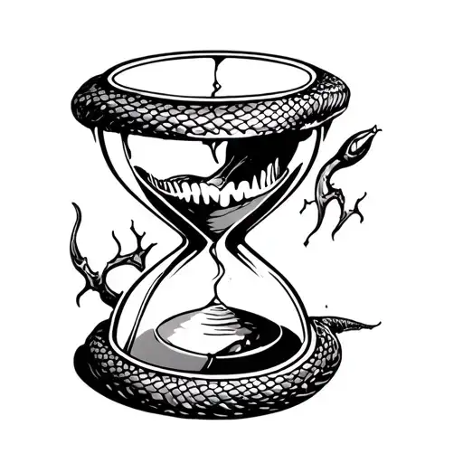 Hourglass Broken By Snake Teeth On Background