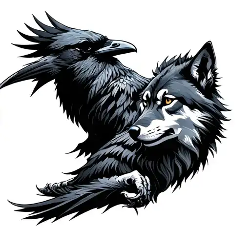 Raven And And Wolf Odin