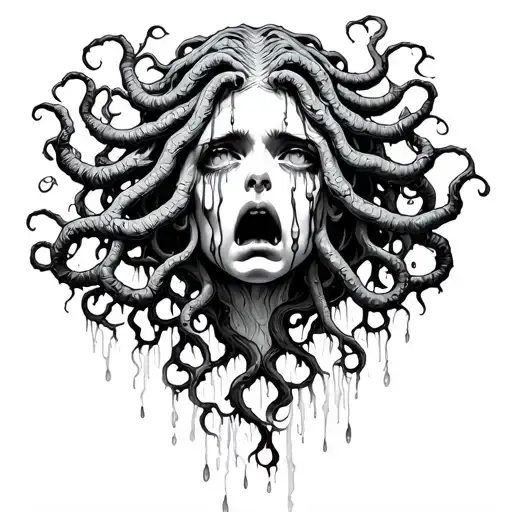 Crying Medusa And Tears Falling On The Poisonous Tree