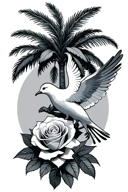 Palm Tree And Dove Carrying Rose