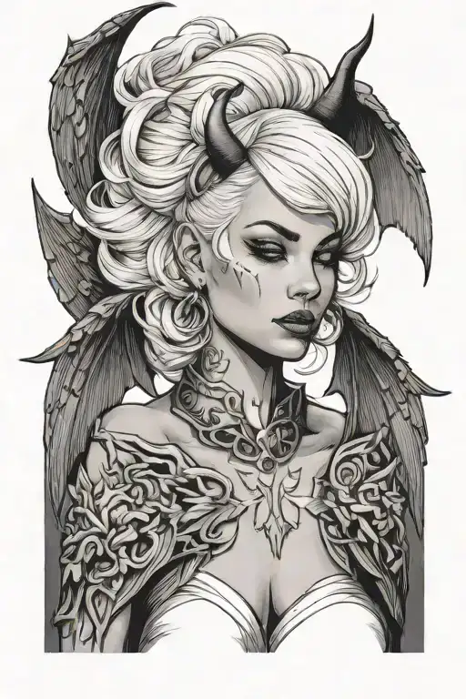 Woman Devil Wings White Hair