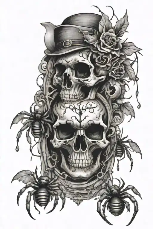 Hourglasss With Spiders And Skulls