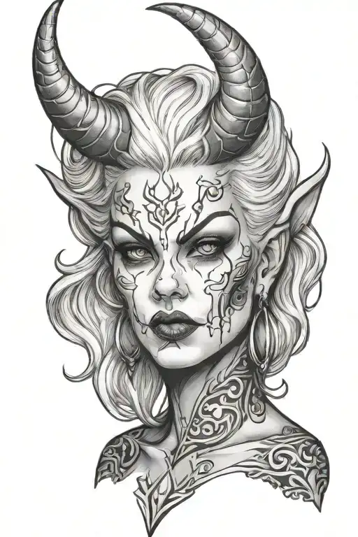 Woman Devil Face White Hair No Horns