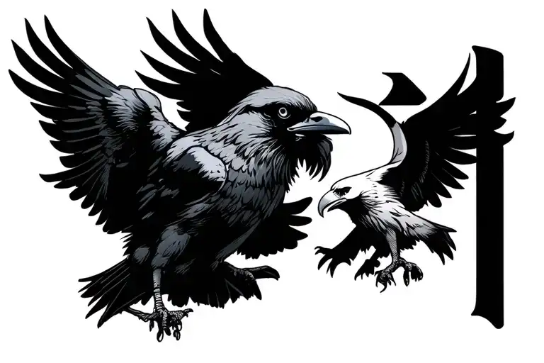 Crow Represented By The Kanji Death Versus Eagle Represented By The Kanji Life On The Chest